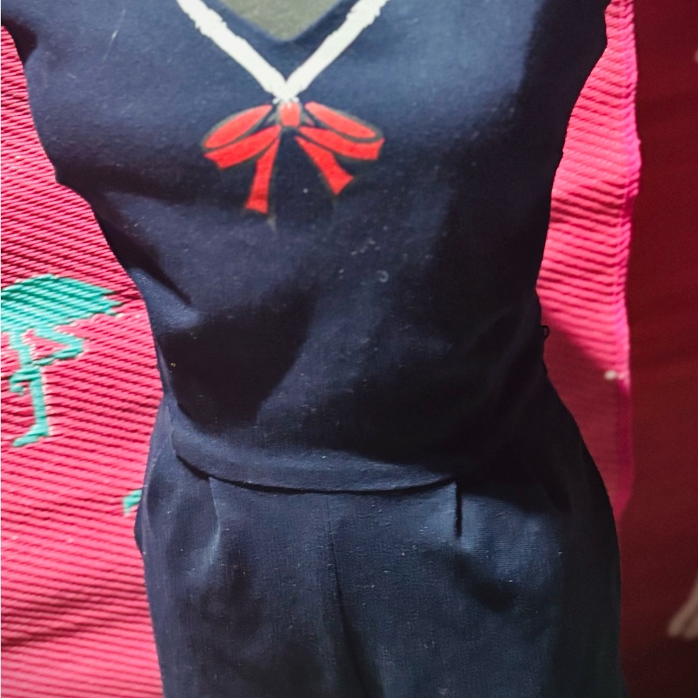 Modcloth Navy Playsuit with Red Bow Detail
